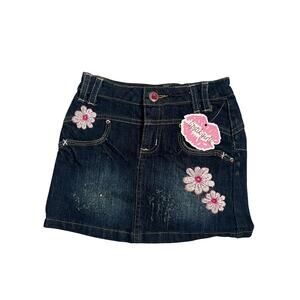 Lipstik Girls Denim Skirt Girls 4 Blue Embroidered Floral Mini New With Tags NWT